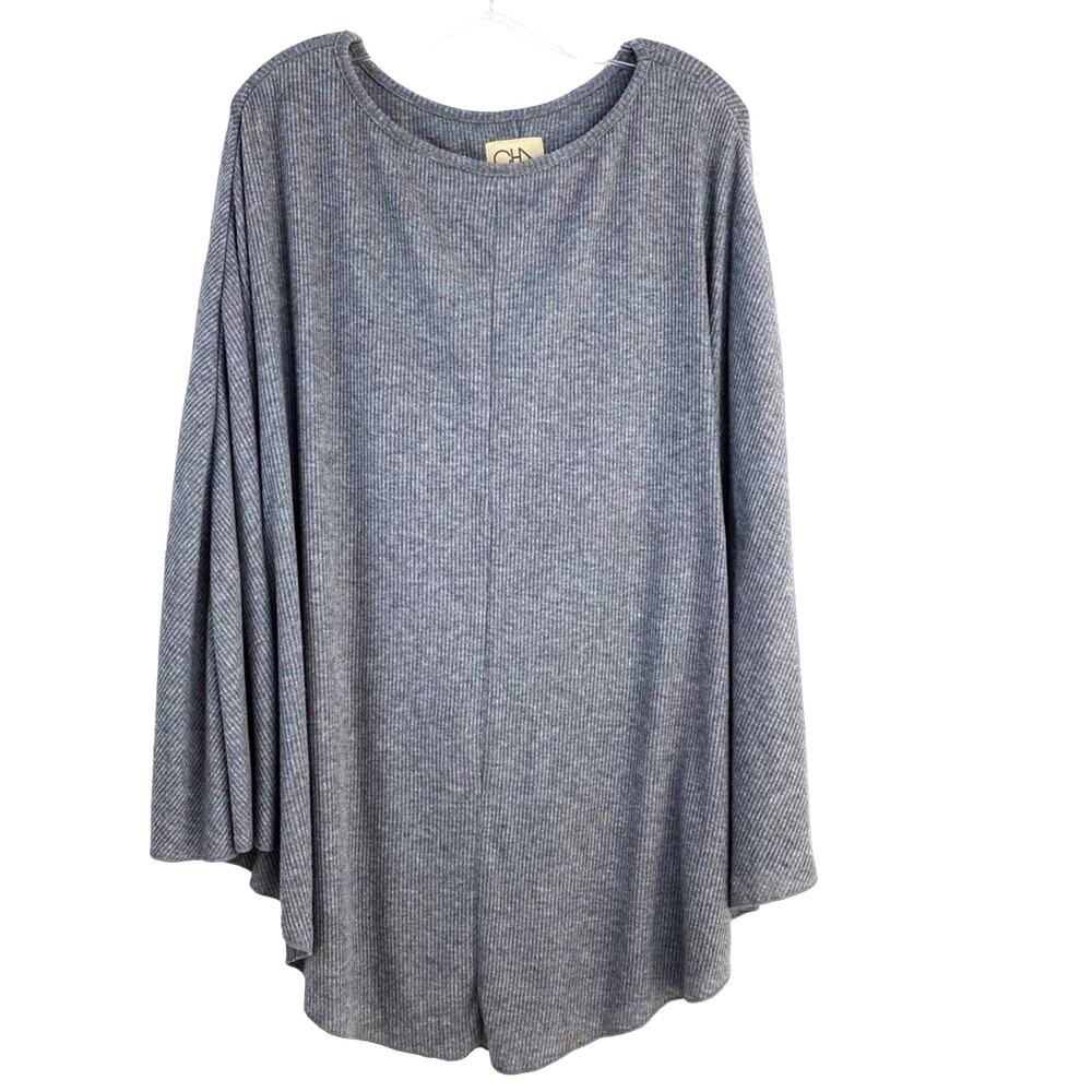 Chaser Oversized Gray Lightweight Ribbed Knit Slouchy Poncho Cape Boho XS/S NEW - Picture 4 of 7